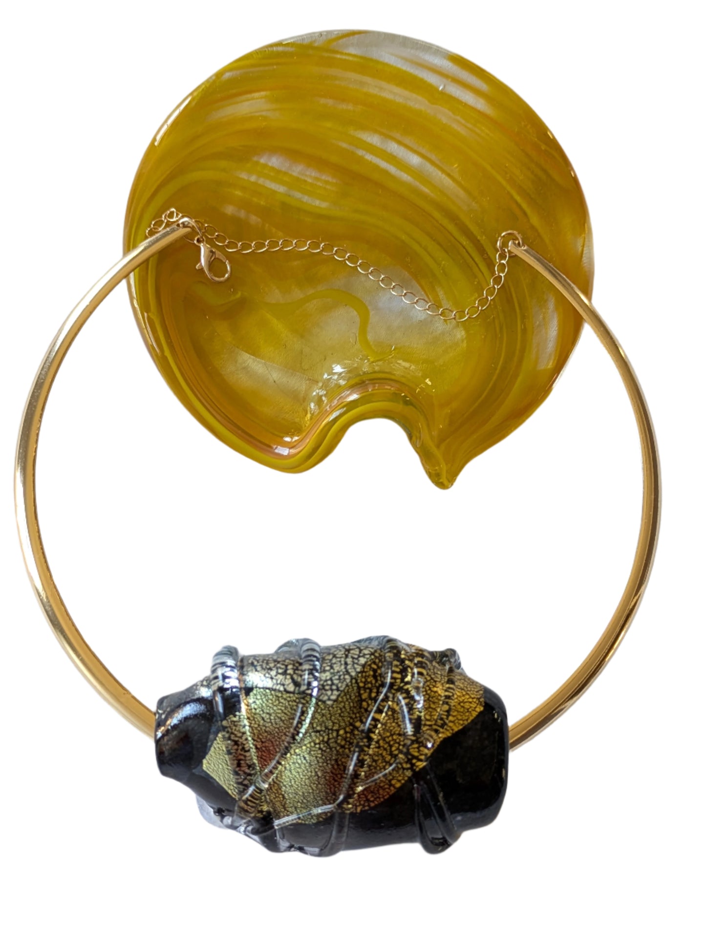 Gold Hand-Blown Glass Balloon Necklace with Gold Collar – Artisan Elegance