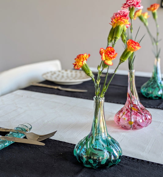 Turquoise Hand-Blown Glass  Mini Garlic Vase – Unique Artisan Decor