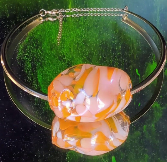 Orange Hand-Blown Glass Balloon Necklace with Gold Collar – Artisan Elegance