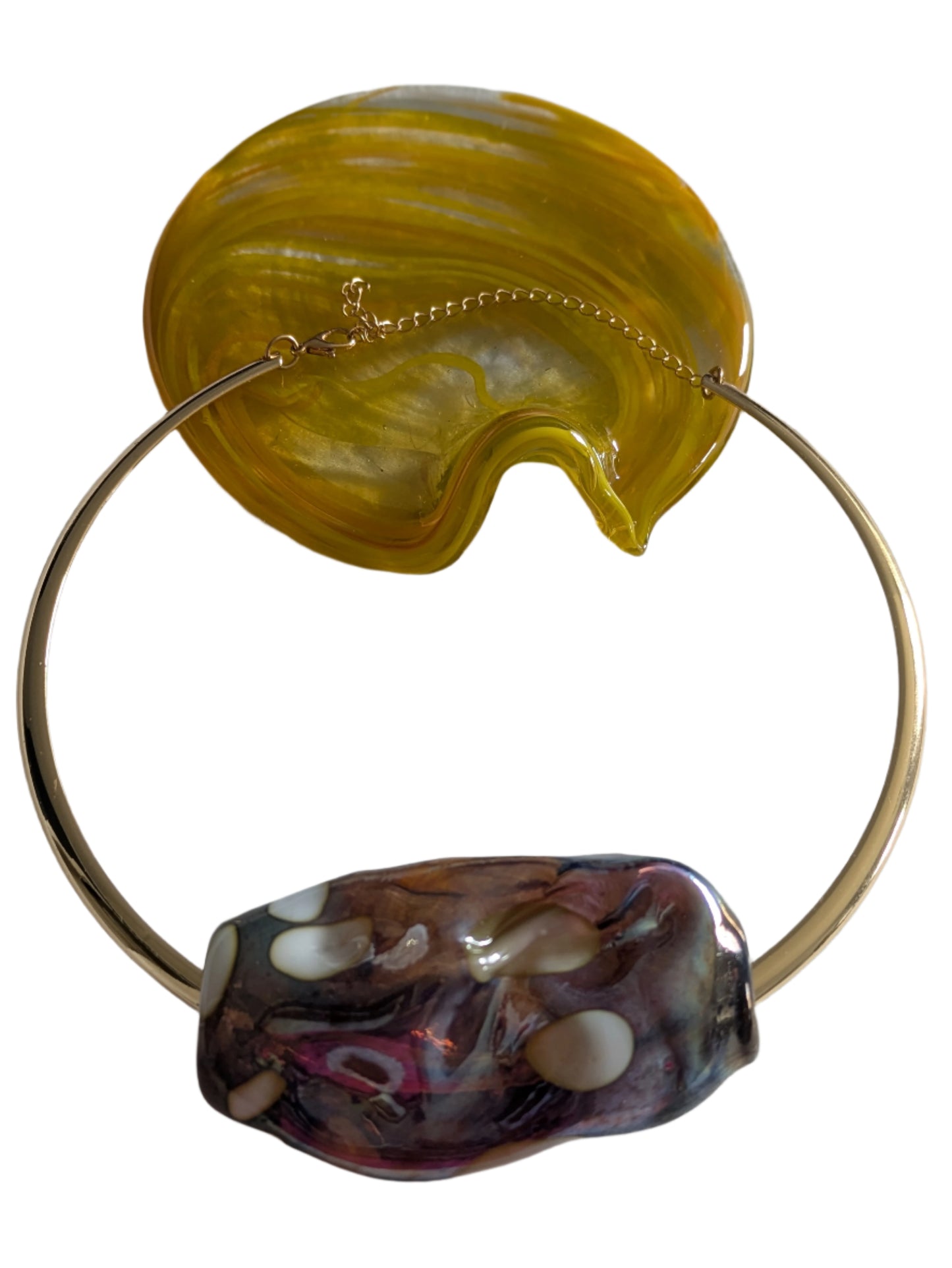 Iridescent Hand-Blown Glass Balloon Necklace with Gold Collar – Artisan Elegance