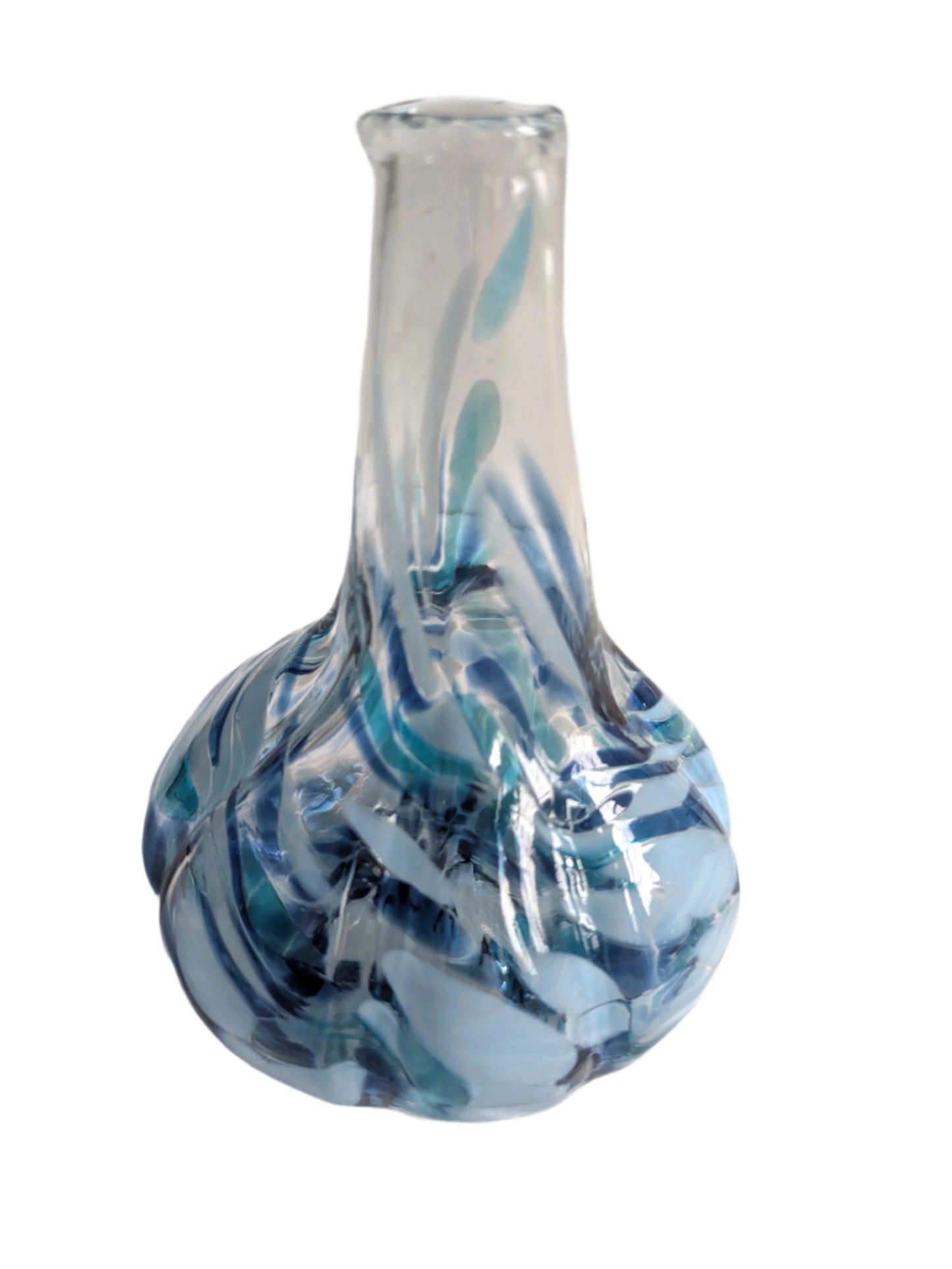 Blue Hand-Blown Glass Mini Garlic Vase – Unique Artisan Decor