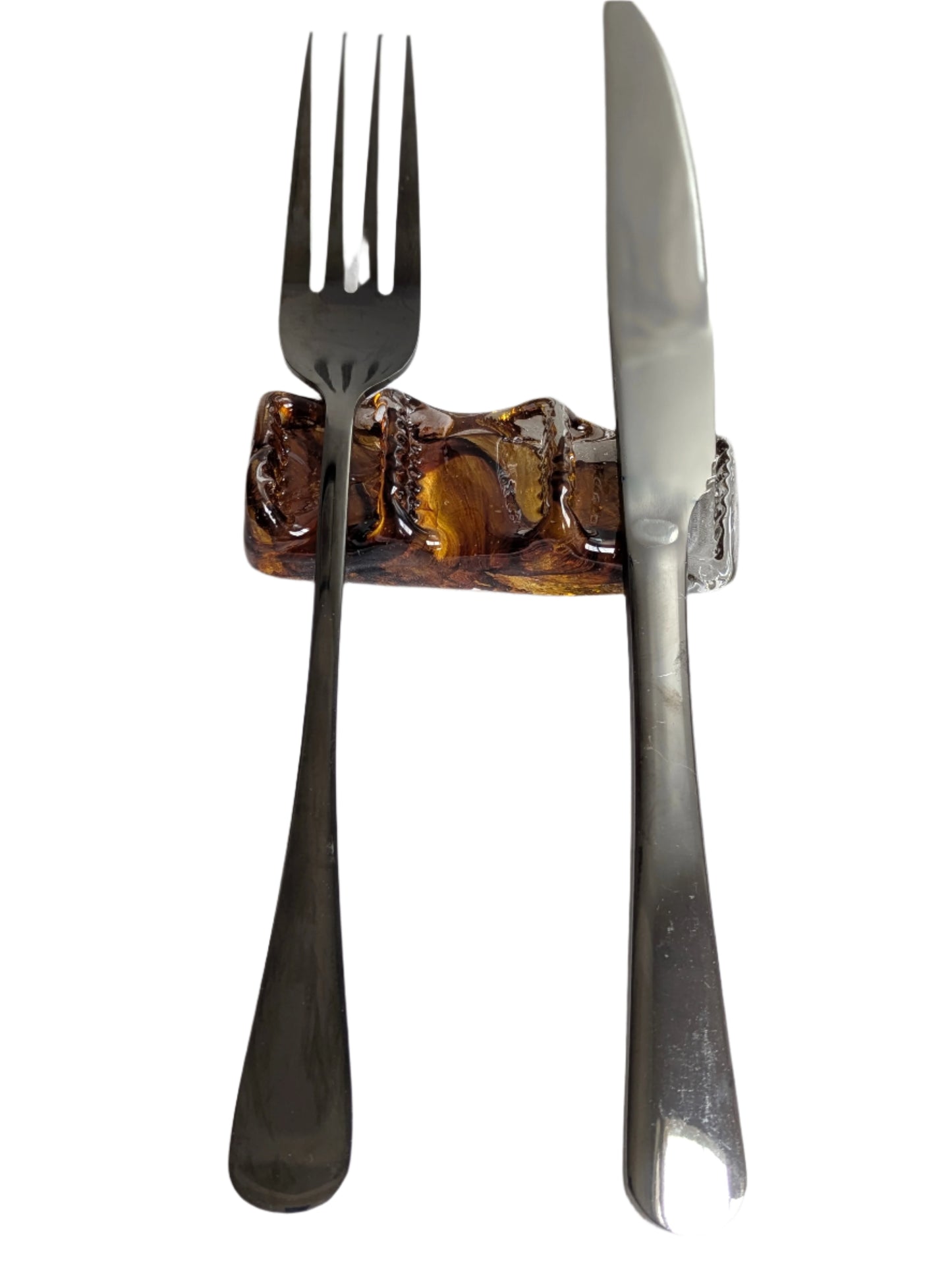 Brown Hand-Blown Glass Silverware Holder – Elegant Artisan Dining Decor