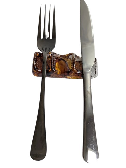 Brown Hand-Blown Glass Silverware Holder – Elegant Artisan Dining Decor