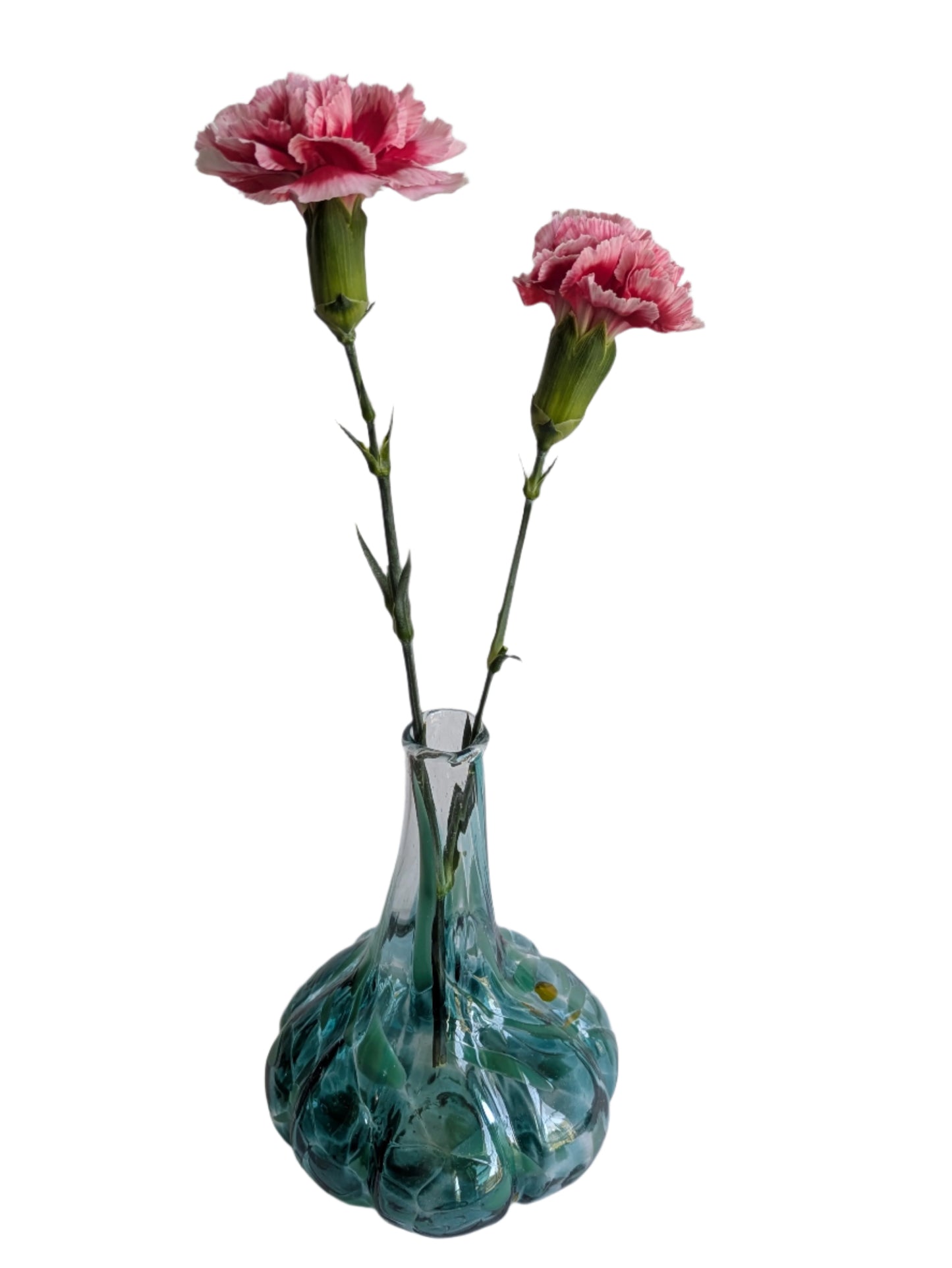 Turquoise Hand-Blown Glass Mini Garlic Vase – Unique Artisan Decor
