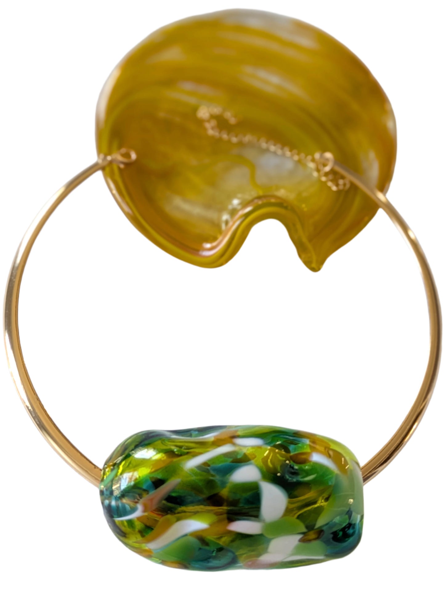 Green Hand-Blown Glass Balloon Necklace with Gold Collar – Artisan Elegance
