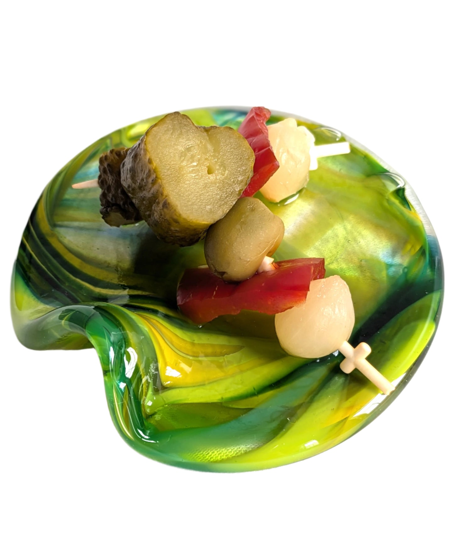Green Hand-Blown Glass Wavy Tray – Artisan Decorative & Serving Dish