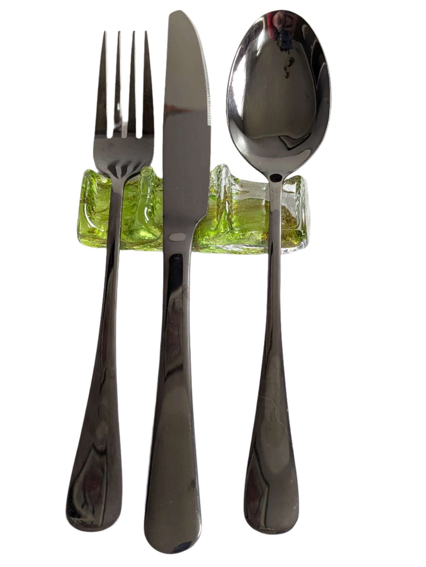 Light Green Hand-Blown Glass Silverware Holder – Elegant Artisan Dining Decor