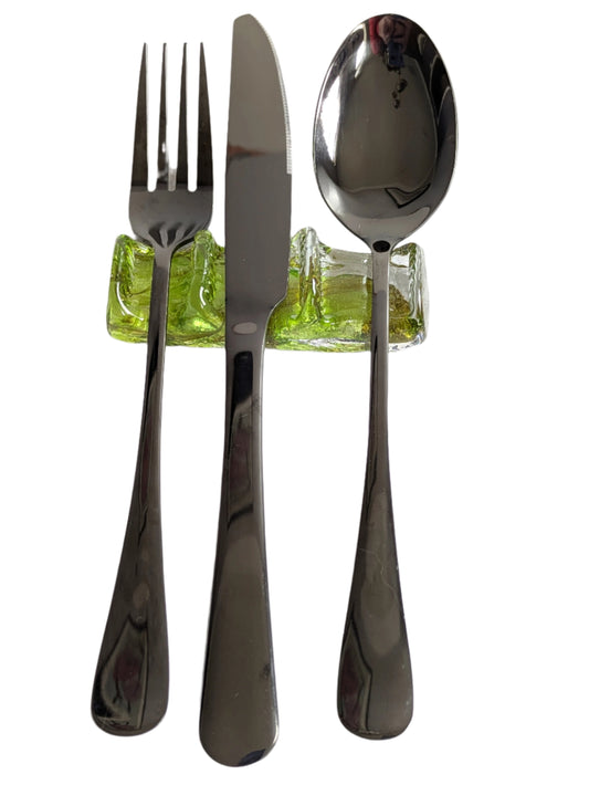 Light Green Hand-Blown Glass Silverware Holder – Elegant Artisan Dining Decor
