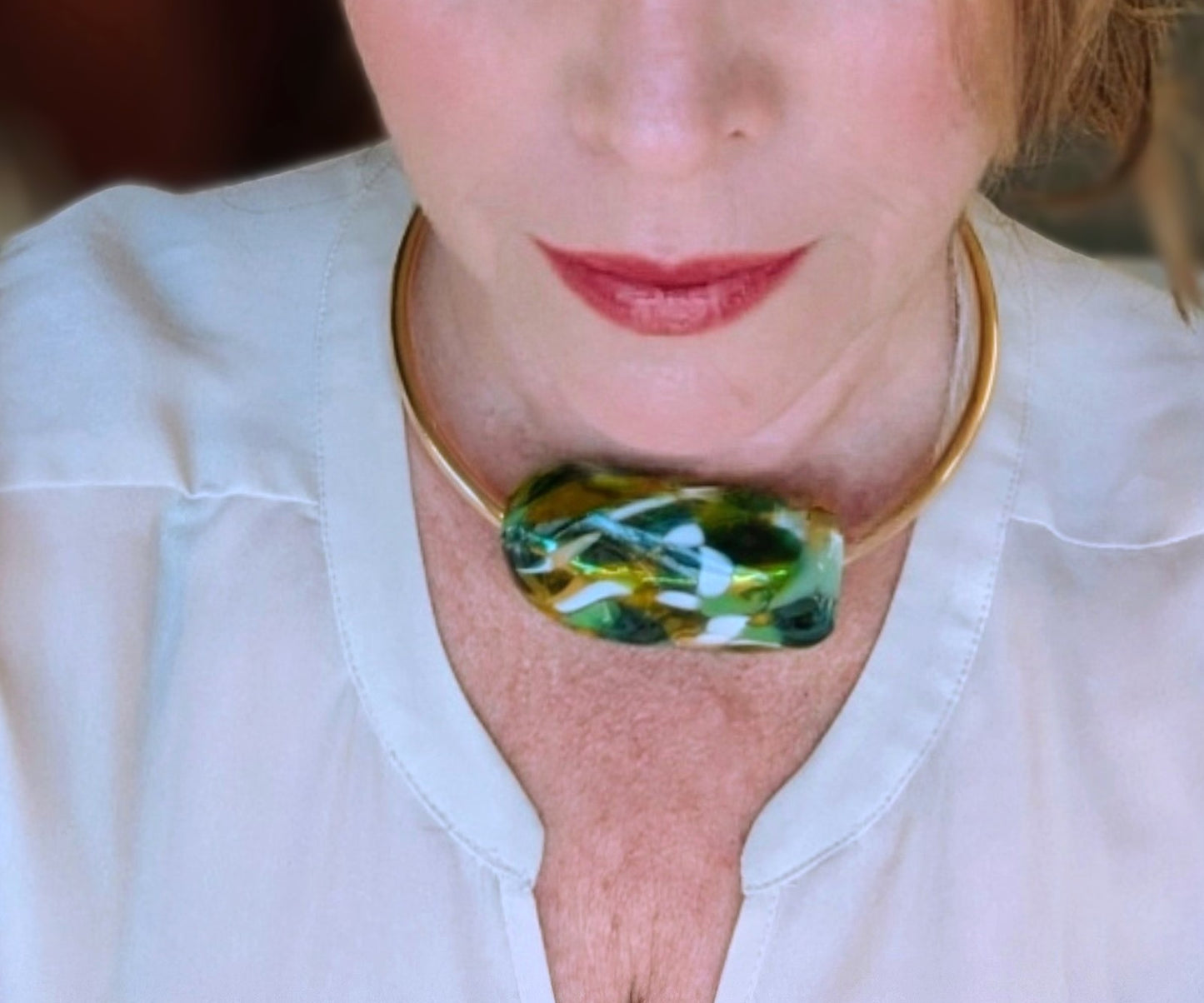 Gold Hand-Blown Glass Balloon Necklace with Gold Collar – Artisan Elegance