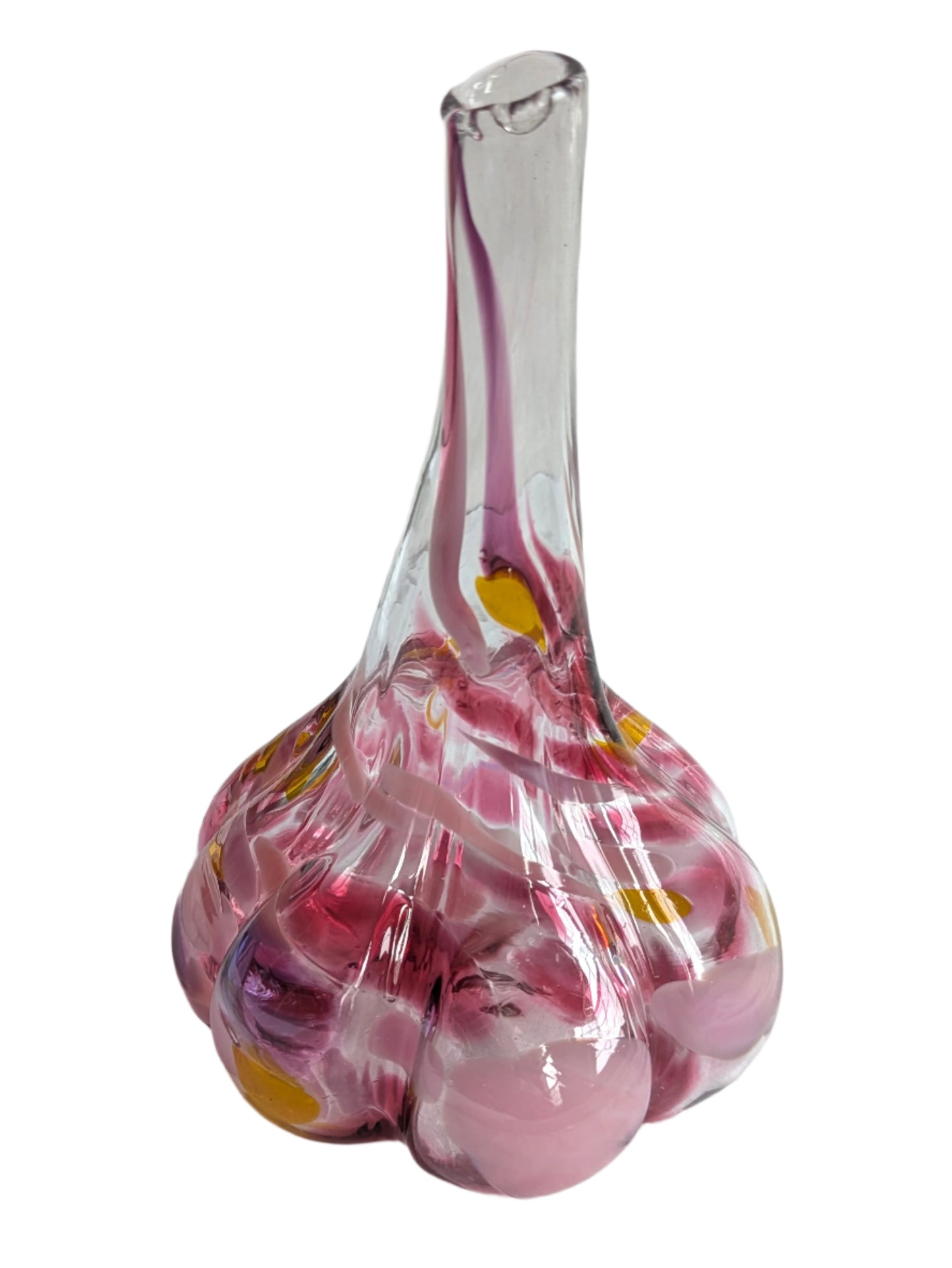 Pink Hand-Blown Glass Mini Garlic Vase – Unique Artisan Decor