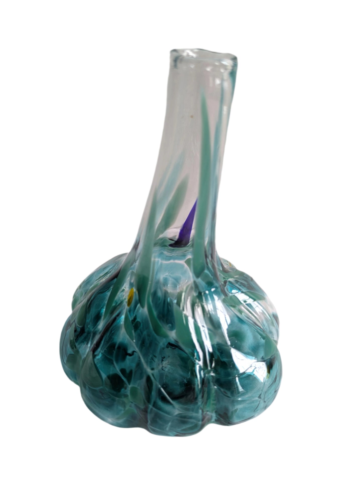 Turquoise Hand-Blown Glass Mini Garlic Vase – Unique Artisan Decor