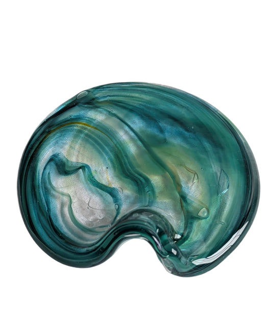Turquoise Hand-Blown Glass Wavy Tray – Artisan Decorative & Serving Dish