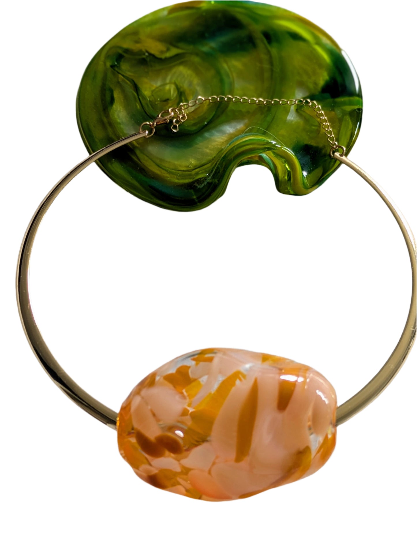 Orange Hand-Blown Glass Balloon Necklace with Gold Collar – Artisan Elegance