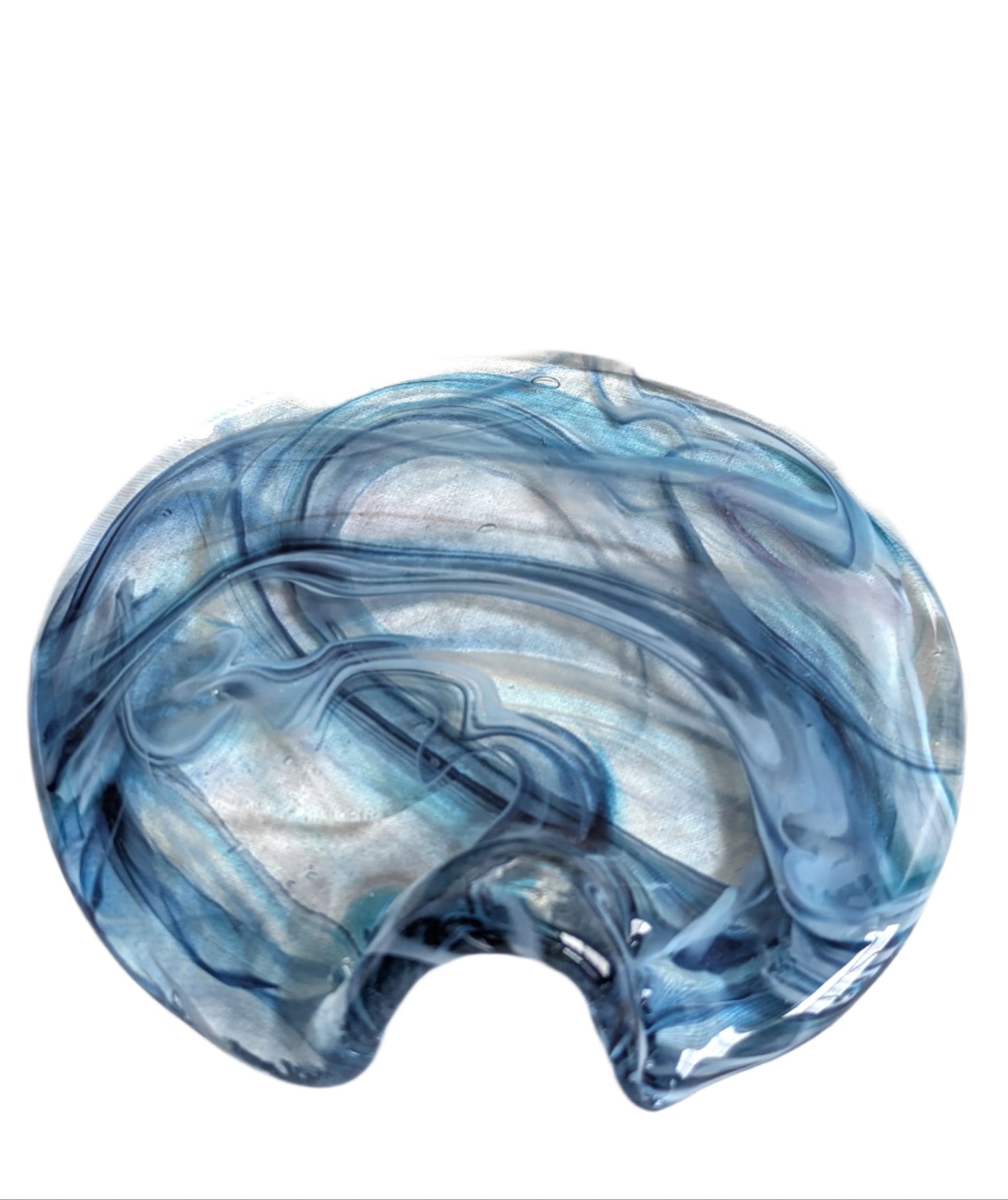 Blue Hand-Blown Glass Wavy Tray – Artisan Decorative & Serving Dish